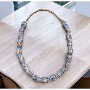 Vintage Tribal Peruvian  Handmade Clay Bead Handpainted Beaded Peru Necklace